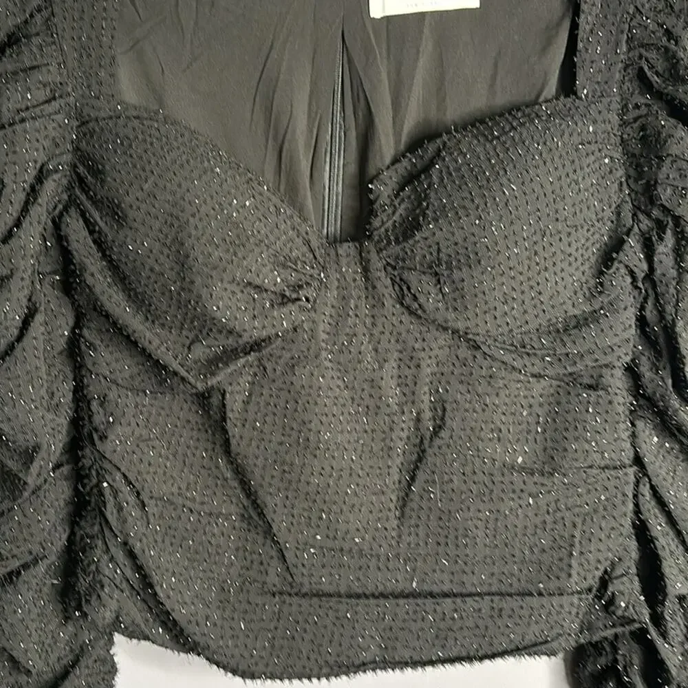 ASTR the Label Black Sparkly Top Ruching Detail Sweetheart Neck Medium
